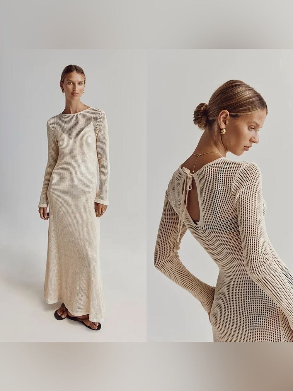 NWT DISSH OPHELIA LONG SLEEVE CROCHET MAXI DRESS NATURAL